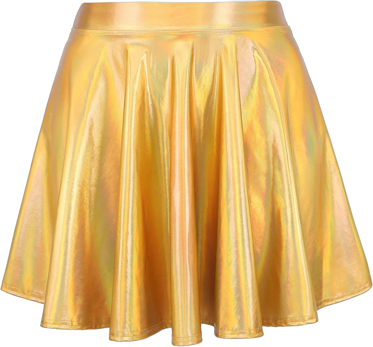 HDE Women's Casual Fashion Flared Pleated A-Line Circle Skater Skirt Small Gold Holographic