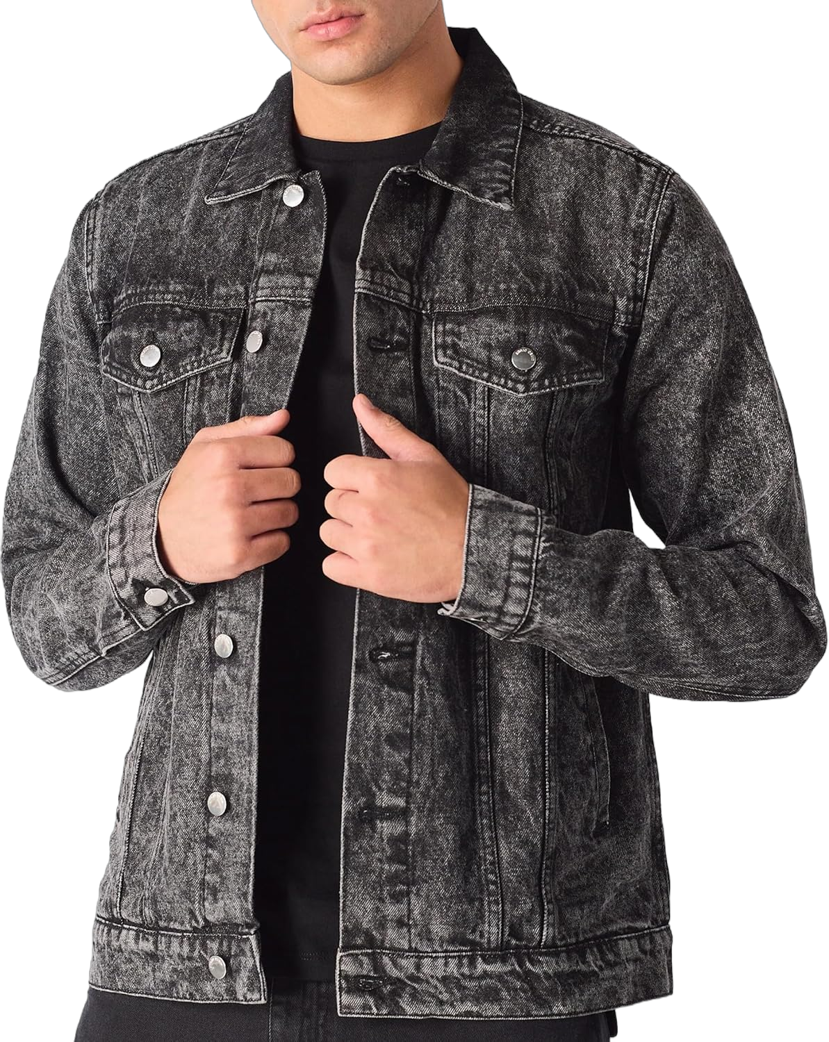 Jean Jacket For Men - Classic Trucker Style Slim Fit Casual Outerwear Button Down Cowboy Cut - Men's Denim Jacket XX-Large Acid Wash - Black