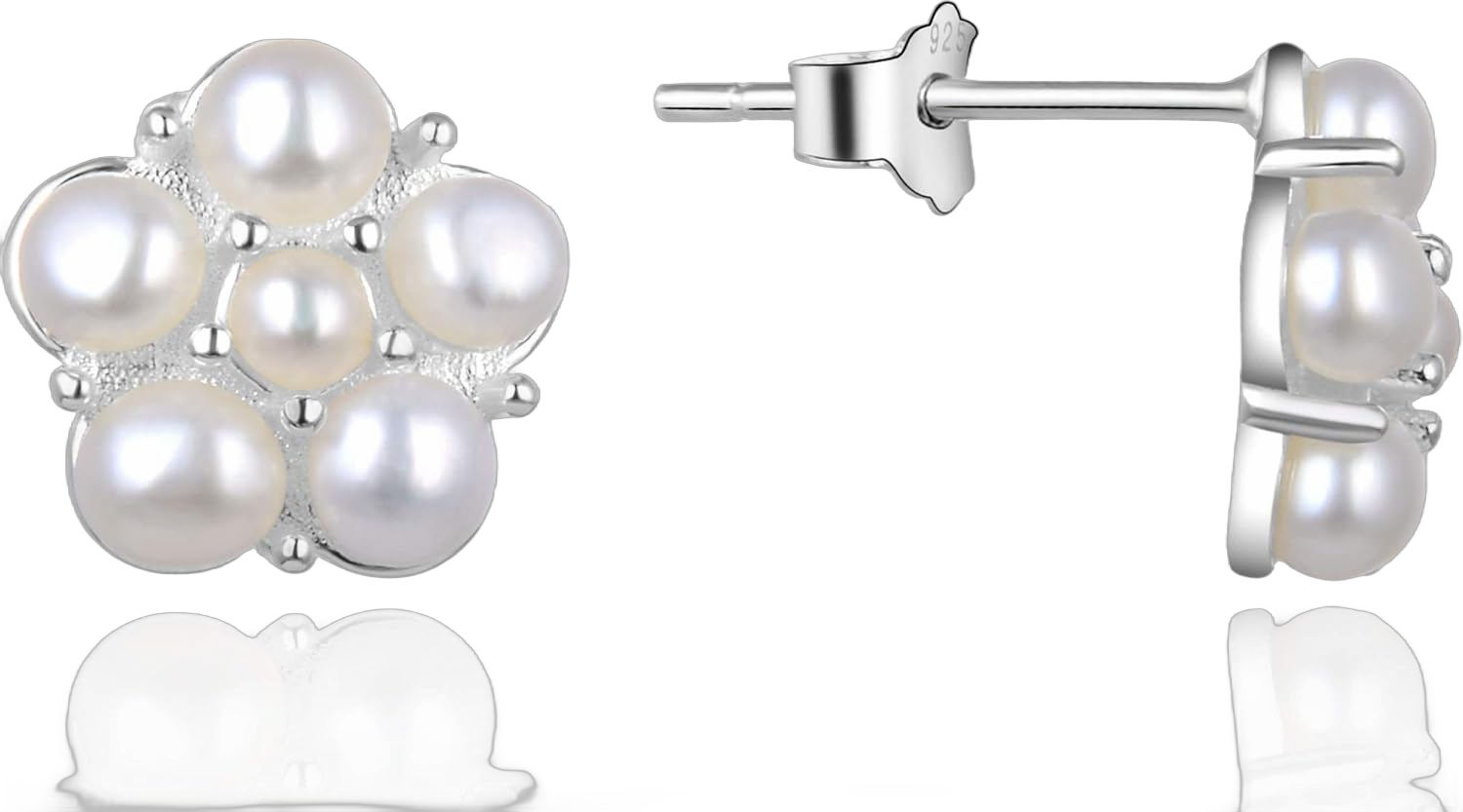 ZVVBOO Sterling Silver Pearl Stud Earrings For Women Genuine Freshwater Cultured Pearl Cluster Flower Earring Fine Jewelry Party Gifts