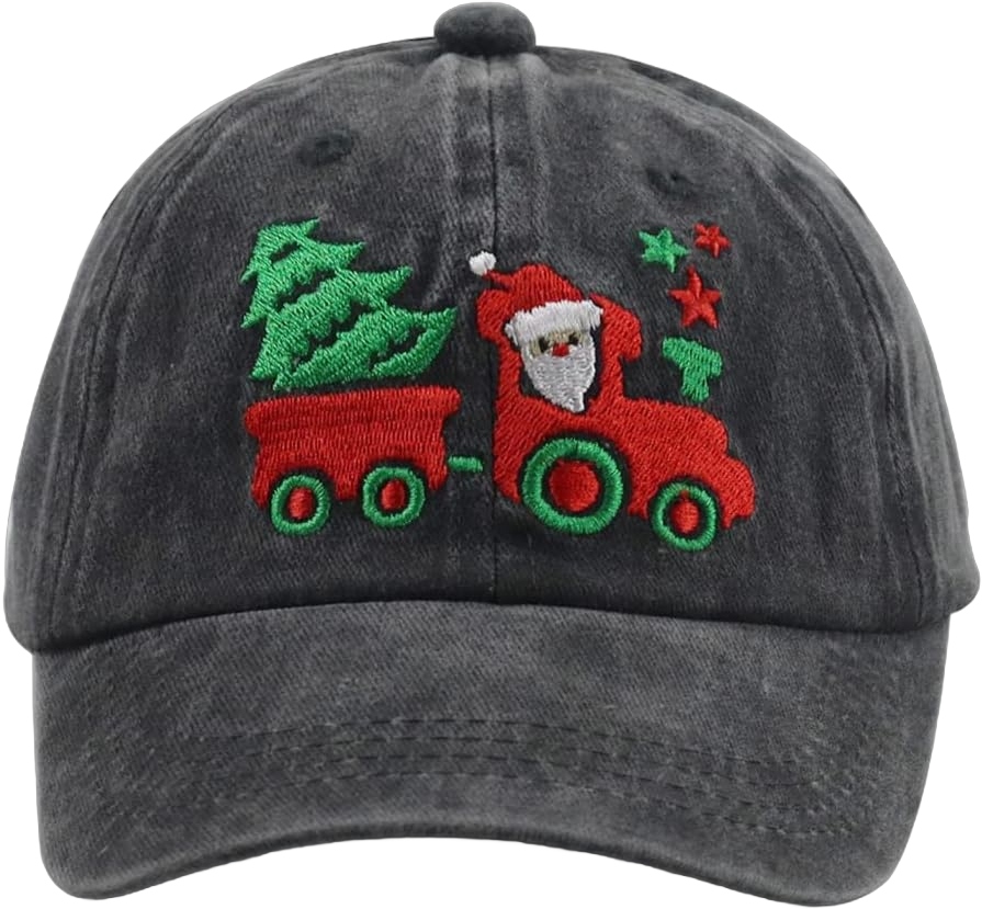 Christmas Hat for Kids Age 2-8, Adjustable Cotton Embroidery Xmas Holiday Santa Toddler Baseball Cap Black One Size