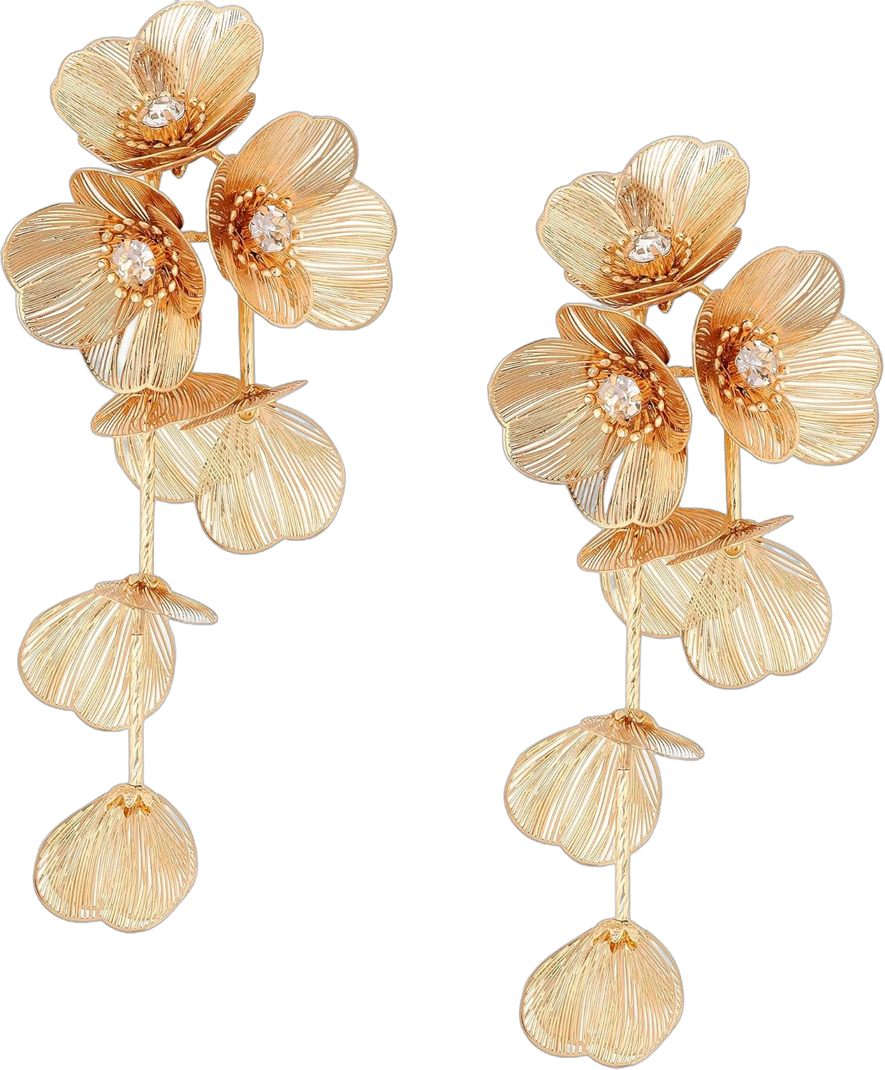 Statement Chunky Flower Dangle Earrings for Women, Floral Jewelry Accessessories Romantic Cool Gifts for Her Women in Their 20s 30s Gold