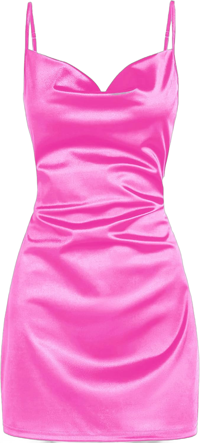 ZAFUL Women's Satin Sleeveless Spaghetti Strap Mini Dress Sexy Slip Cowl Neck Silky Cocktail Party Dresses 1-hot Pink Large