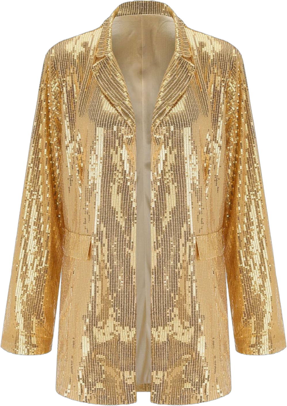 ZYXTIM Women's Sequin Shiny Open Front Blazer Plus Size Long Sleeve Sparkly Cardigan Oversize Fashion Business Casual Jacket Gold Small