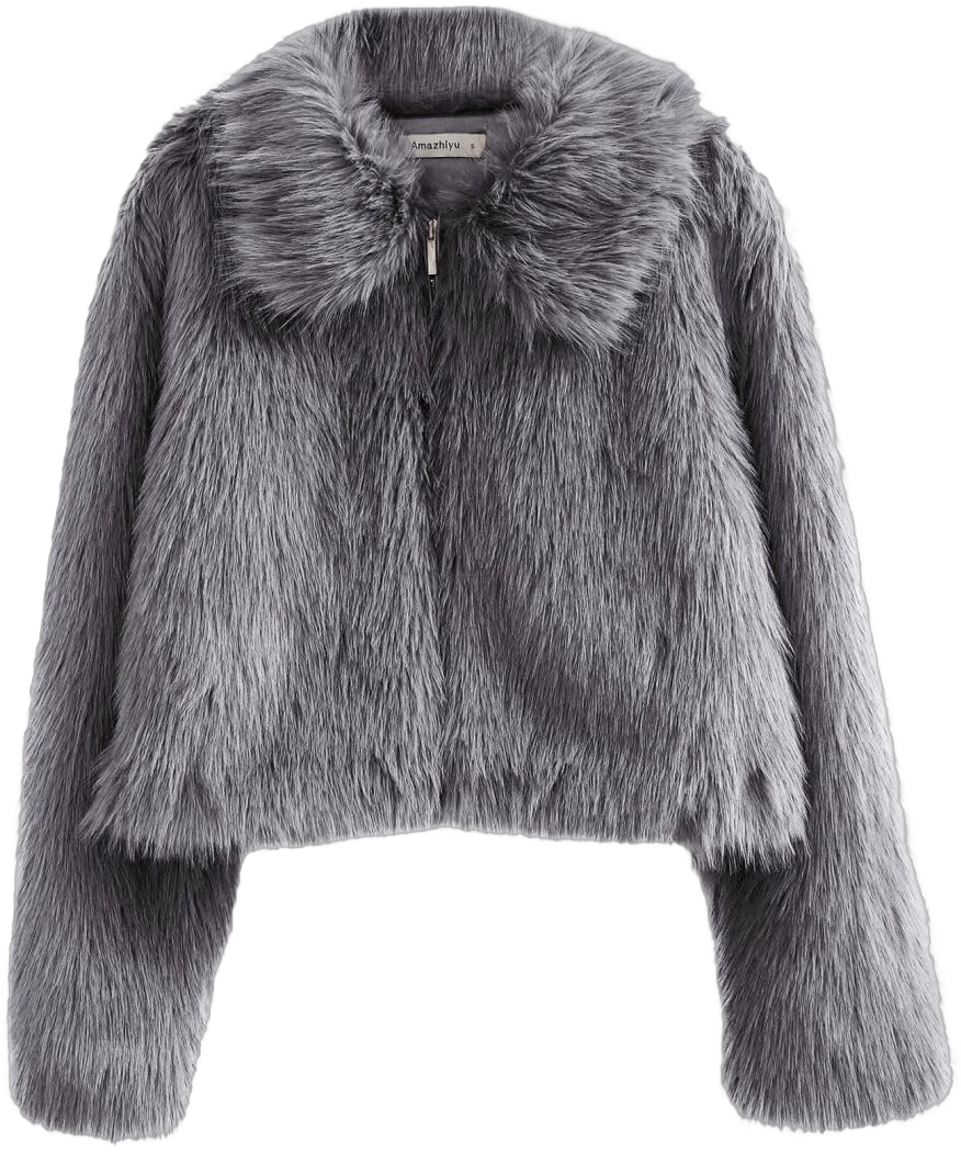 Amazhiyu Womens Faux Fur Zip-Up Cropped Jacket Long Sleeve Warm Winter Coat