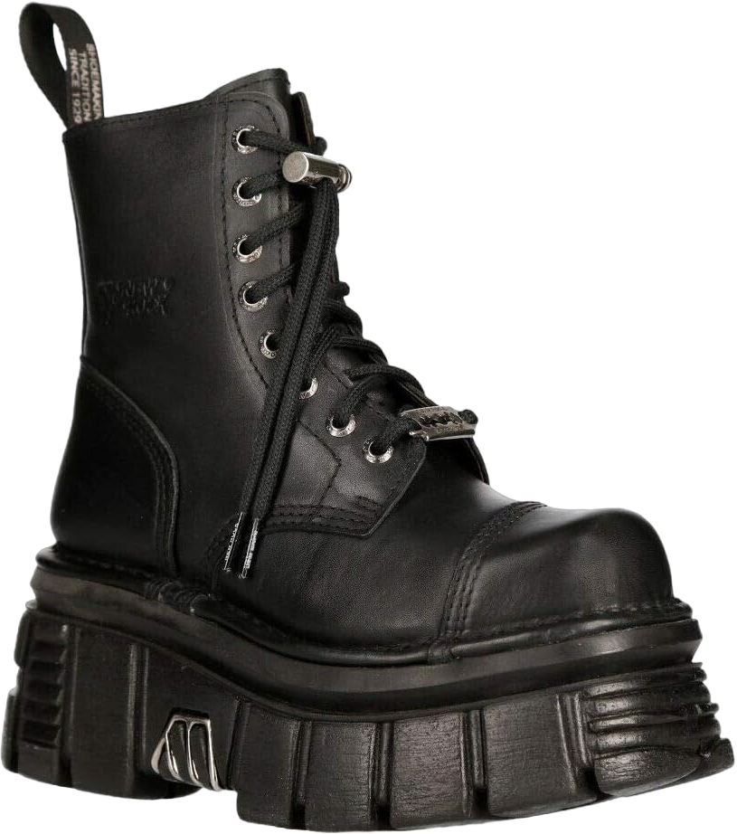 New Rock M-NEWMILI083-S21 Women's Metallic Combat Boots Black Leather Military Biker Goth Punk Shoes 10.5 Black