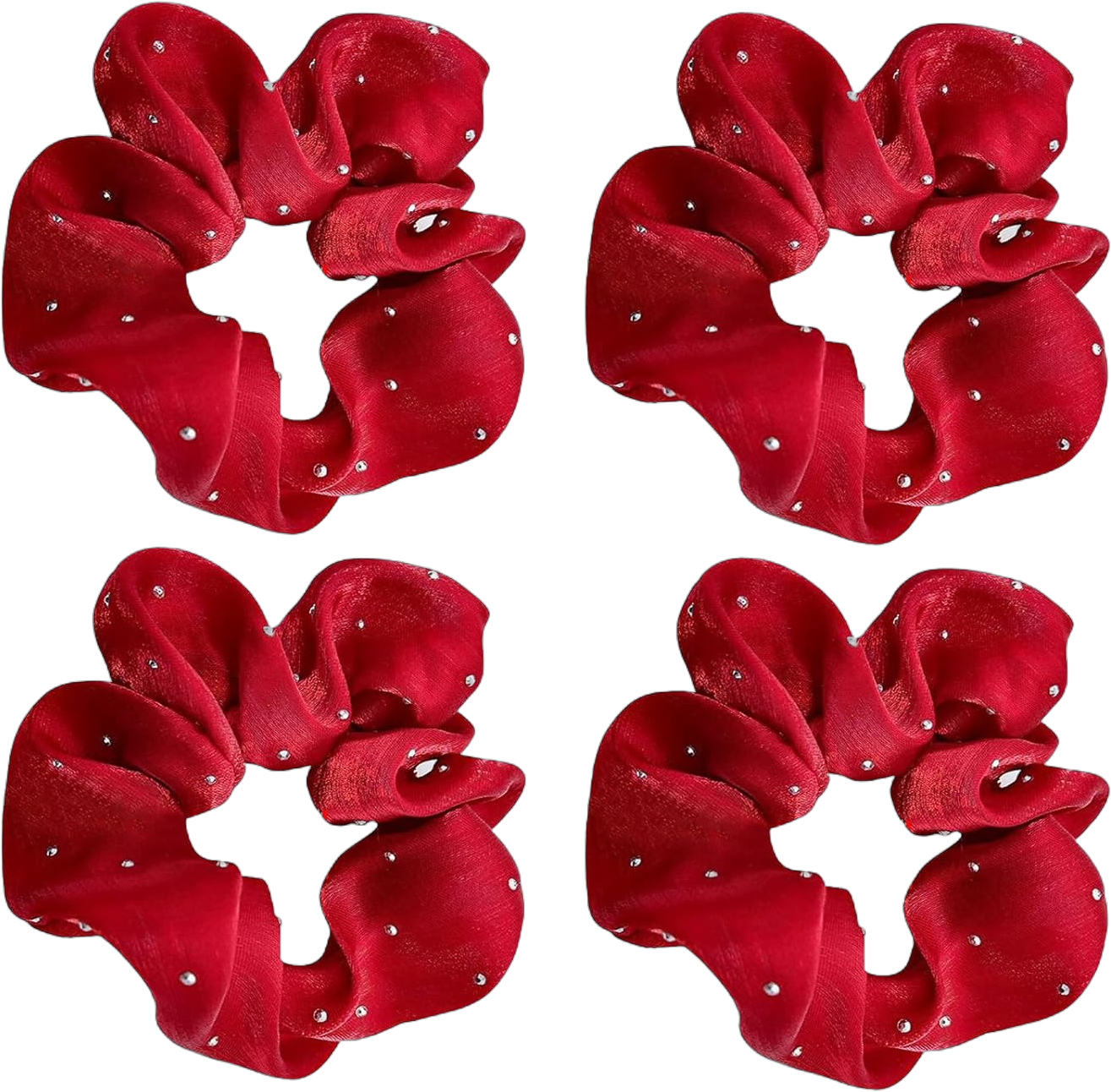 4 Pack Satin Face Rhinestone Hair Scrunchies Sparkly Hair Eleastic Bands Scrunchy Hair Ties Ropes Ponytail Holders Wrist Cloth Bands for Girls School,Dance,Stage (Wine red)