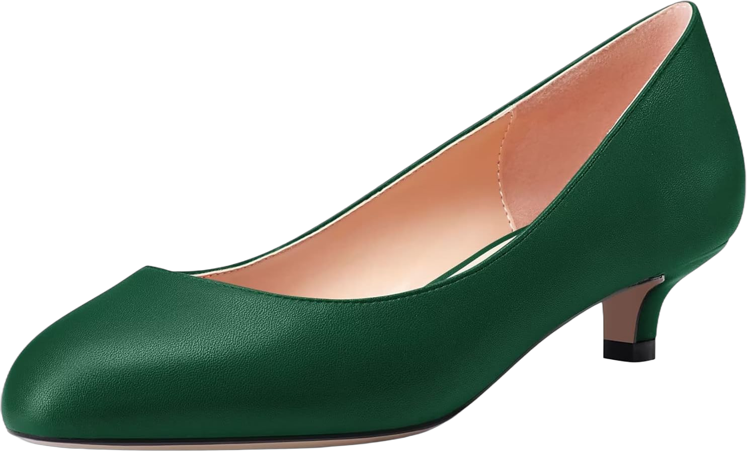 Saekcted Women Low Kitten Heel Round Toe Slip-on Pumps Wedding Cute 1.4 Inches Heels 12 Green