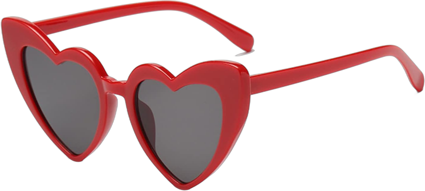 Vintage Love Heart Shaped Sunglasses for Women, Cat Eye Mod Style Retro Glasses Red/Grey