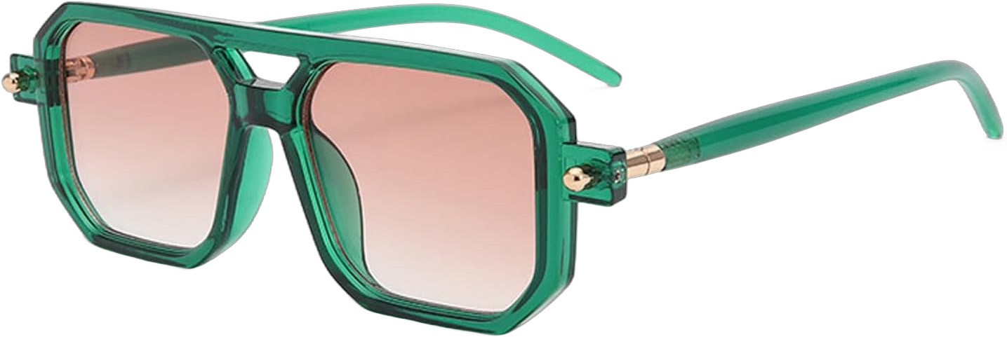 Vintage Big Square Frame Plastic Sunglasses for Women Men, UV400 protection Sun Glasses Green Pink