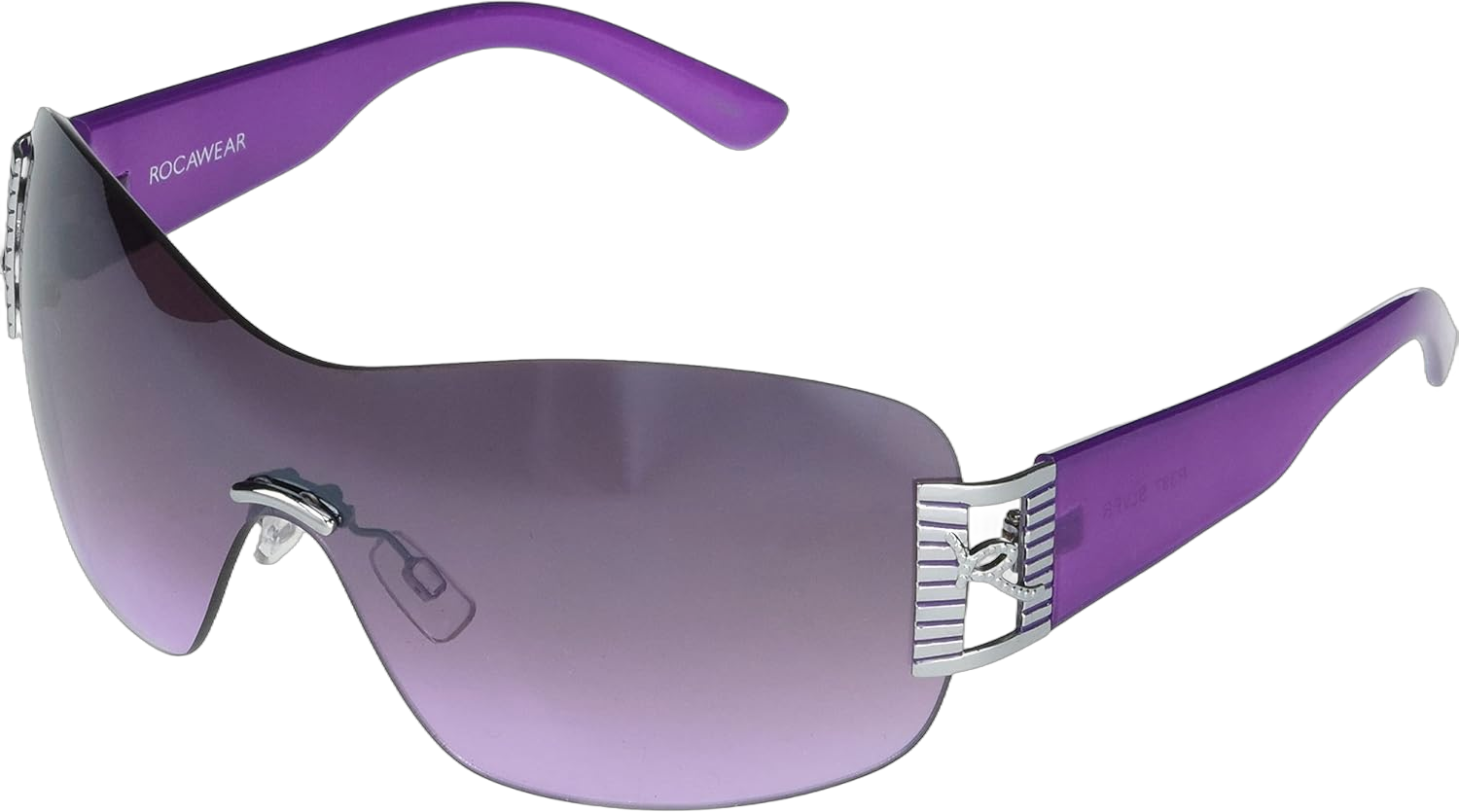 Rocawear Frameless Protective Shield Sunglasses R387 Retro Frameless Shield Uv400 Protective Rectangular Sunglasses Gifts for Women With Flair, 130 Mm Silver & Purple