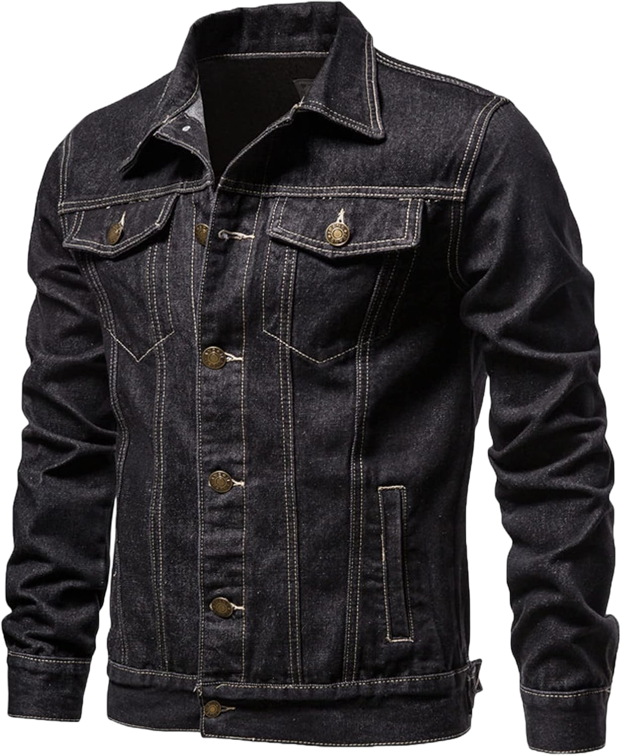 Men's Distressed Denim Jacket Vintage Plus Size Button Down Jean Coat Casual Long Sleeve Trucker Jackets Outwear 5X-Large 01 Black