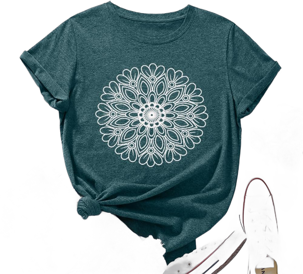 Flower Tshirts Shirts for Women Cute Dandelion Tshirt Casual Short Sleeve Wildflower Floral Heart Print Graphic Tee Tops Large Green-mandala