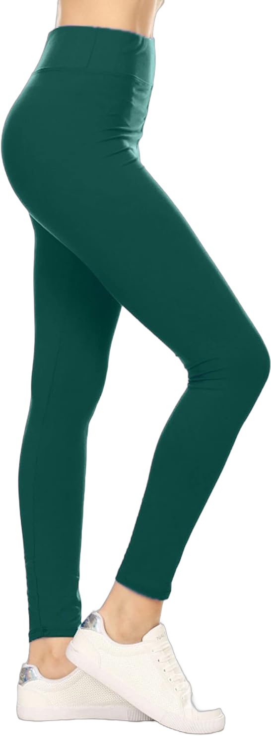 Leggings Depot High Waisted Leggings for Women Buttery Smooth & Soft Women's Leggings Solid Yoga - Reg, Plus, 1X3X, 3X5X Full Length One Size Forest Green