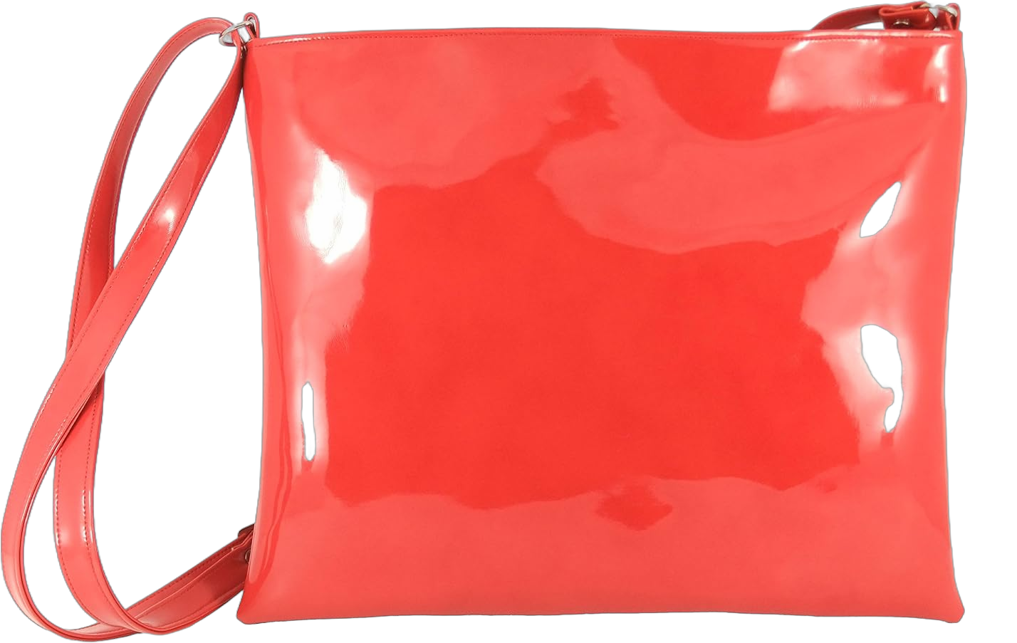 LONI Womens Hot Faux Patent Leather Shoulder Bag Cross-Body Bag Flat with Zip-Top Medium Bright Red