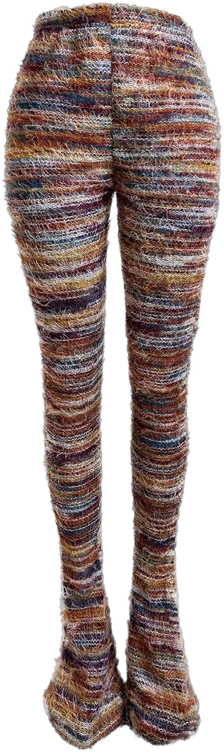 XZLUFNY Women's Stacked Fuzzy Pants High Waisted Striped Knit Sweatpnts Leggings Large Multicolor