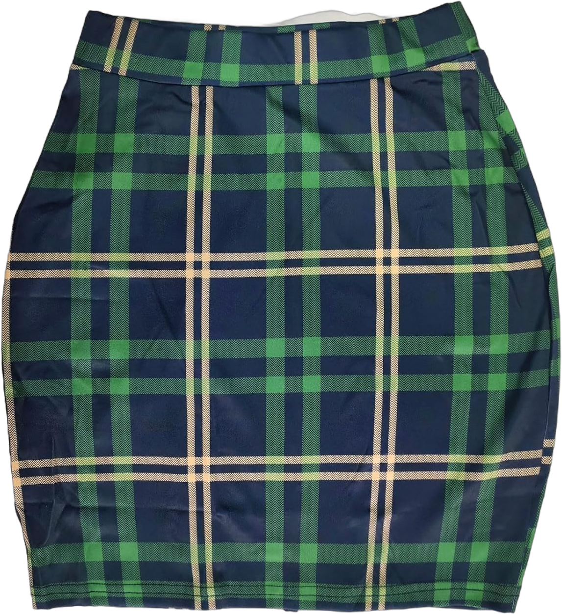 Topdress Women's Bodycon Mini Club Skirts Basic Elastic High Waisted Stretch Pencil Short Skirts with Slit XX-Large Green Plaid Mini