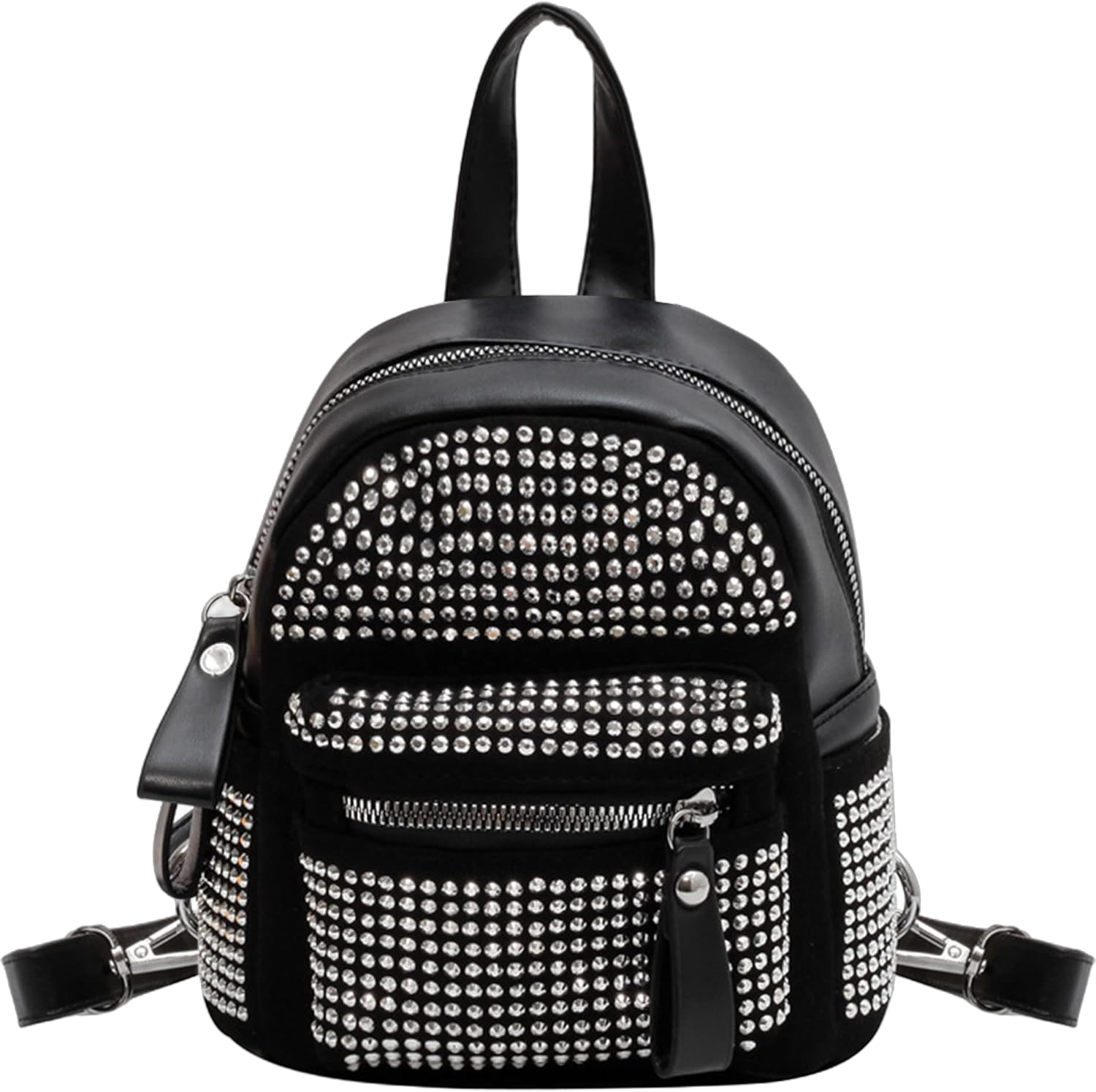 Casual Rhinestone Mini Backpack Gothic Daypack Purse Studded Faux Leather Small Travel for Women Ladies, Silver A-silver