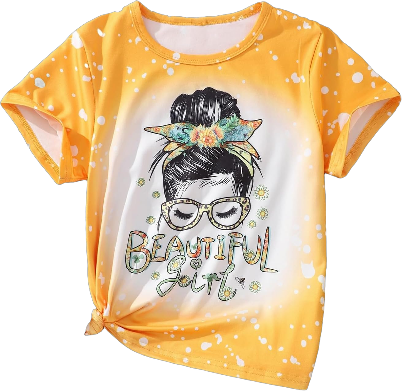 SHENHE Girl's Graphic Tie Dye T Shirts Short Sleeve Round Neck Tee Shirt Tops 12 Years Figure Letter Yellow