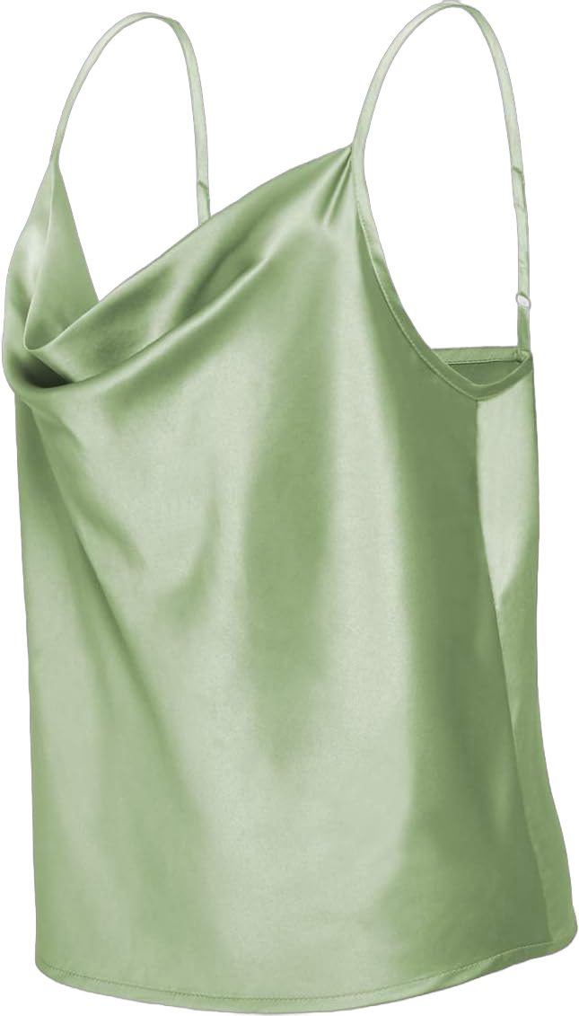 Women's Silk Satin Camisole Cowl Neck Tank Top Cami Silky Basic Tank Shirt Blouses 14 Light Green