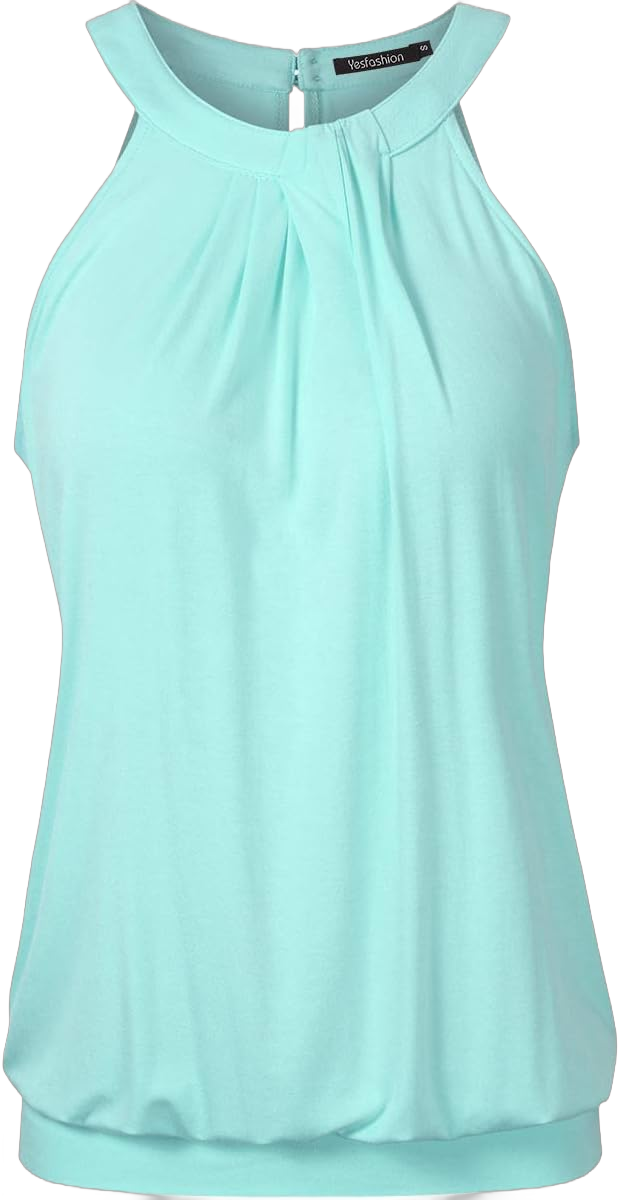 Yesfashion Women Sleeveless Halter Twisted Pleated Tank Top Blouse Light Blue XL