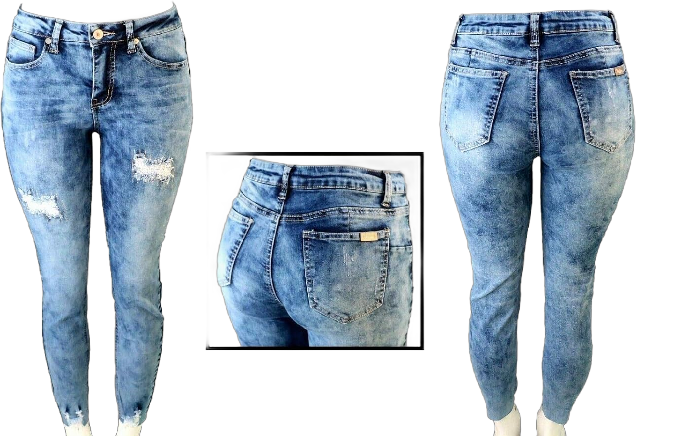 Jack David Womens Plus Size Ripped Destroy Blue Denim Distressed Stretch Jeans Pants 14 Pasion Ankle Blue Tie Dye F061r