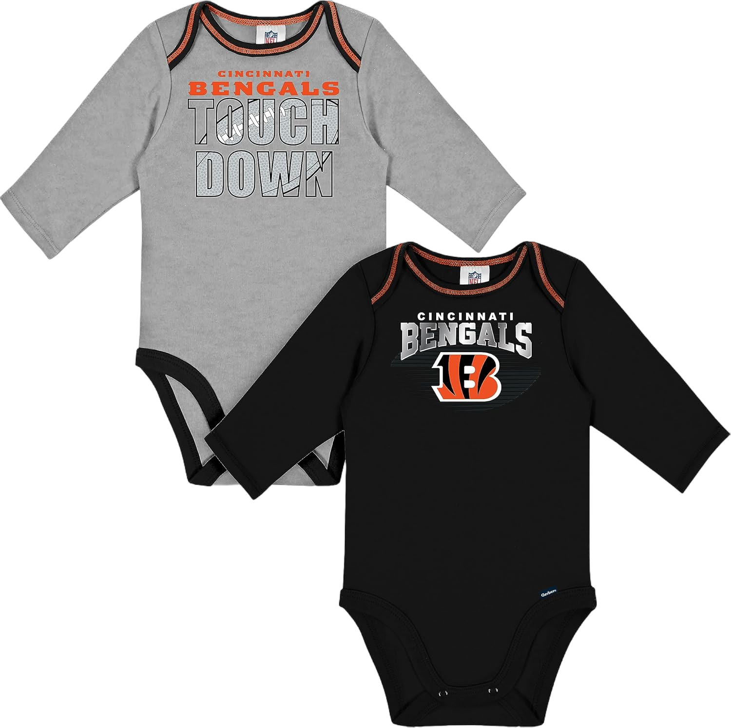 Gerber Unisex Baby NFL 2 Pack Long Sleeve Onesie Bodysuit, Team Color, 6-9 Months