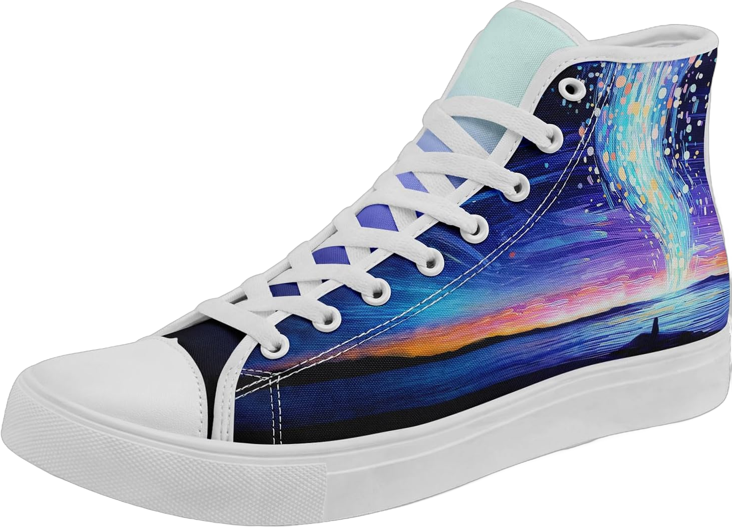 Women's Canvas night sky High Top Shoes Sneakers Unisex Casual Lace Up Versatile Shoes Purple Blue White 15.5 Women/14.5 Men