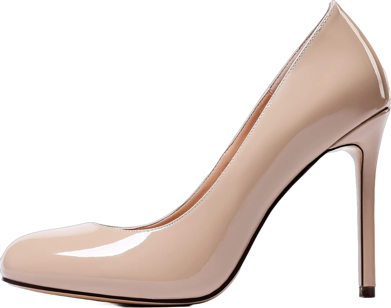 Eldof Womens High Heel Pumps Round Toe Court Shoes 10cm Stilttoes Patent Leather Pump Heels 8.5 Beige