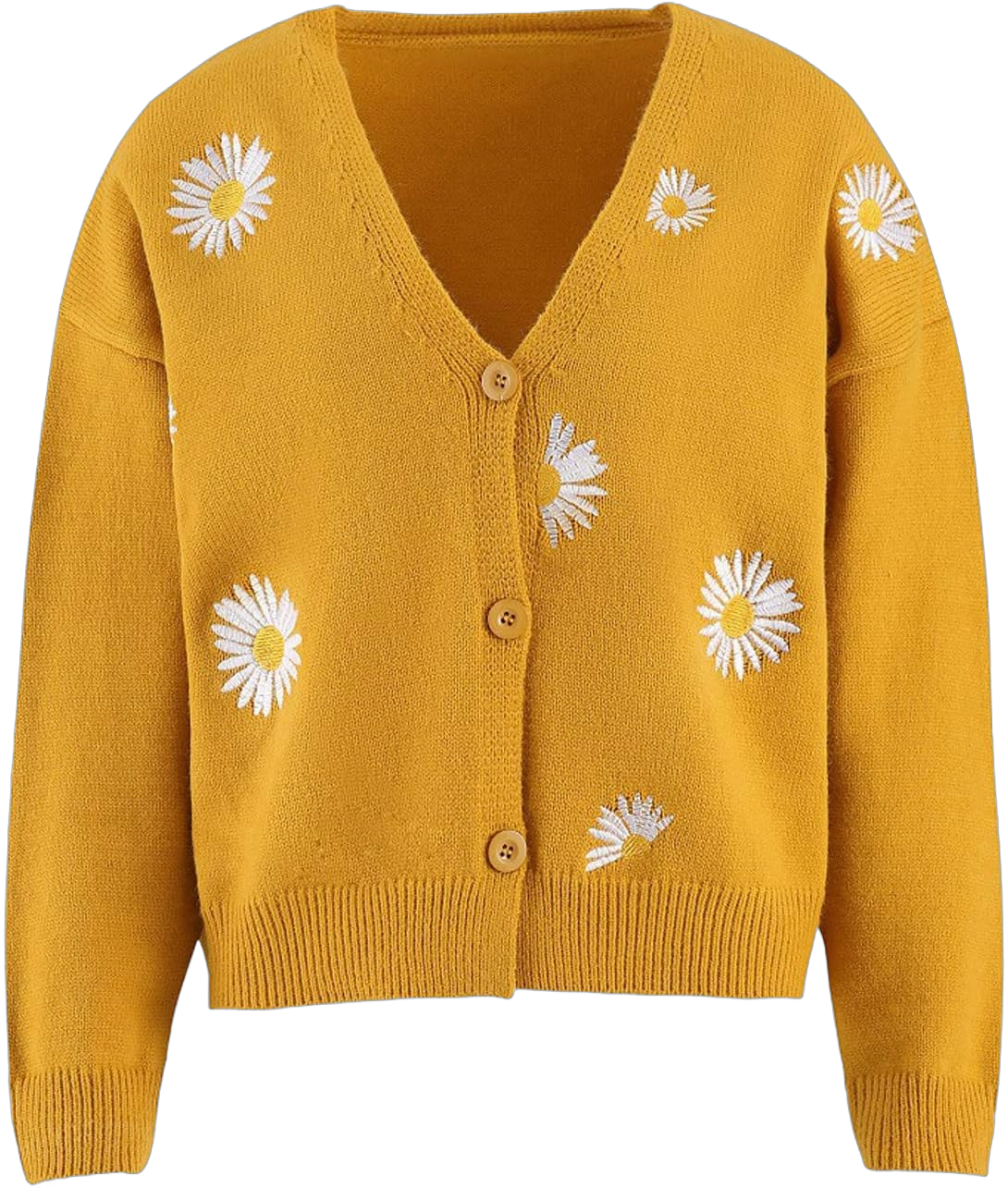 Stessotudo Womens Winter Sweaters Daisy Print Long Sleeve Cardigans Button Down Loose Fit Knitted Casual Cute Trendy Coats Small #6 Yellow