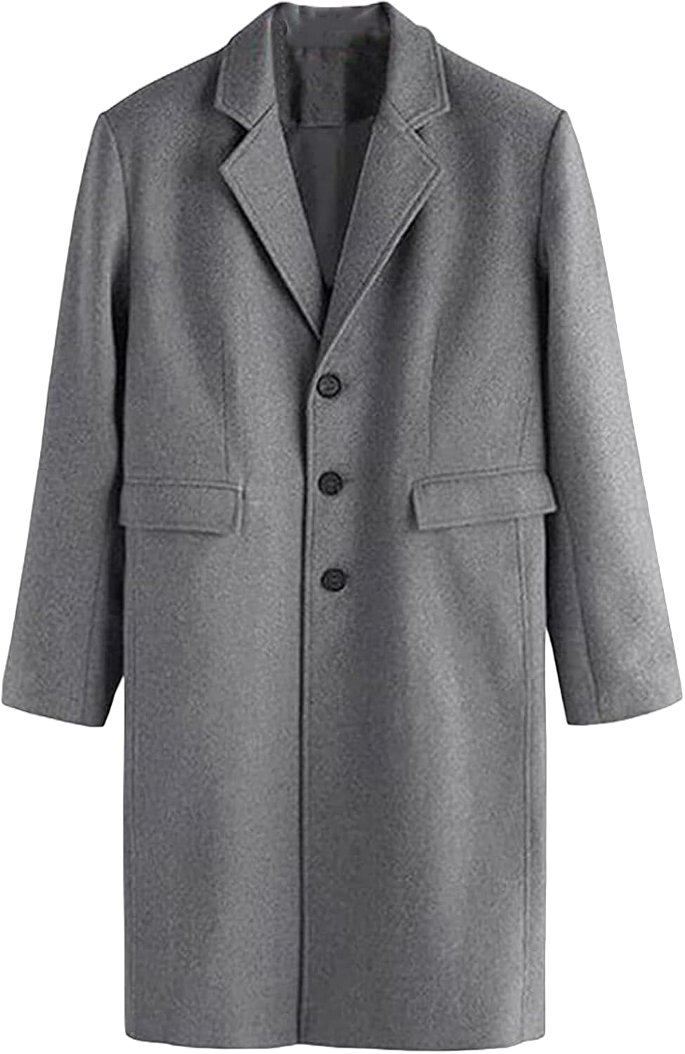 Maiyifu-GJ Men Mid-Length Wool Blend Trench Coat Slim Fit Notched Collar Long Top Pea Coats Single Breasted Jacket Overcoat Grey 3X-Large