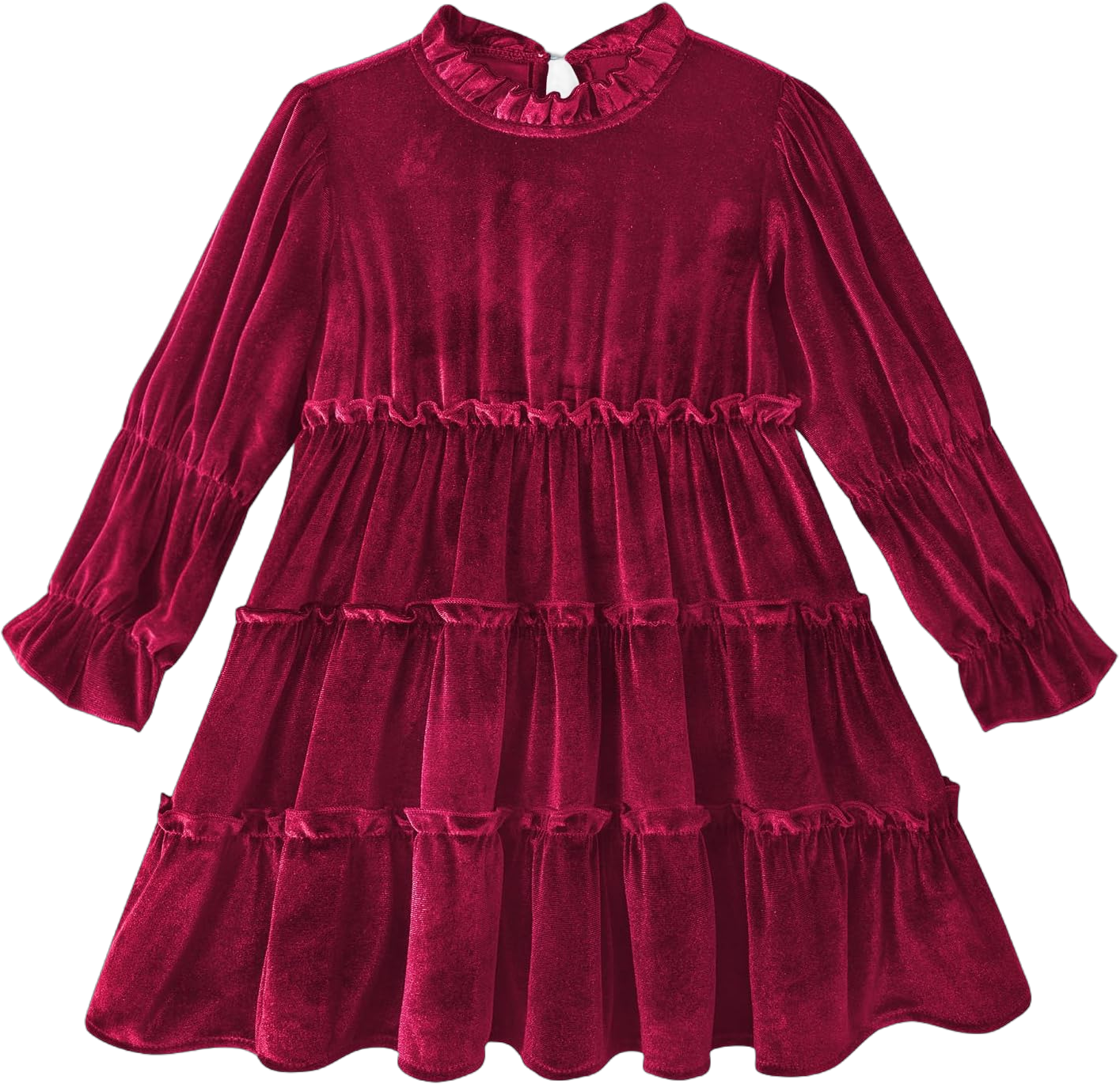 Move Dance Toddler Girls Velvet Dress Ruffle Neck Long Sleeves Dresses Fall Winter Outfit 2-6T 5T 04 Wine Red