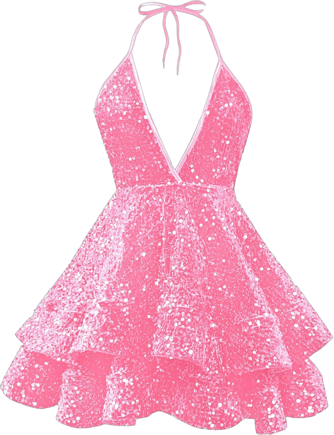 Women's Sequin Homecoming Dresses for Teens Sparkly Short Halter Tiered Prom Dress 24 Plus Pink