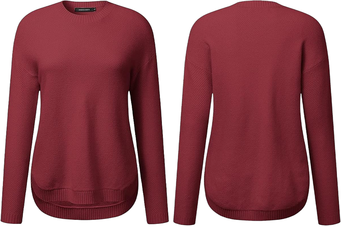 MEROKEETY Women's 2024 Fall Long Sleeve Oversized Crew Neck Solid Color Knit Pullover Sweater Tops Burgundy Small