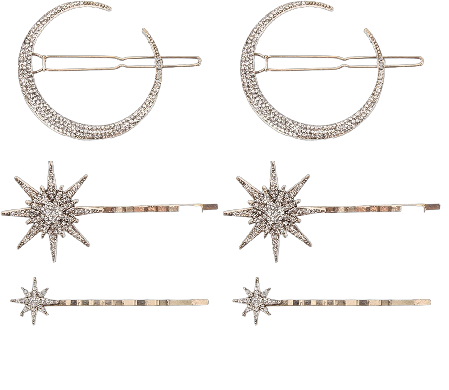 minkissy Snowflake Hair Clips Christmas Hair Accessorie Golden Crystal Moon Star Hair Clips for Women Girls Hair Barrettes Hair Pin Side Clip 6Pcs Set