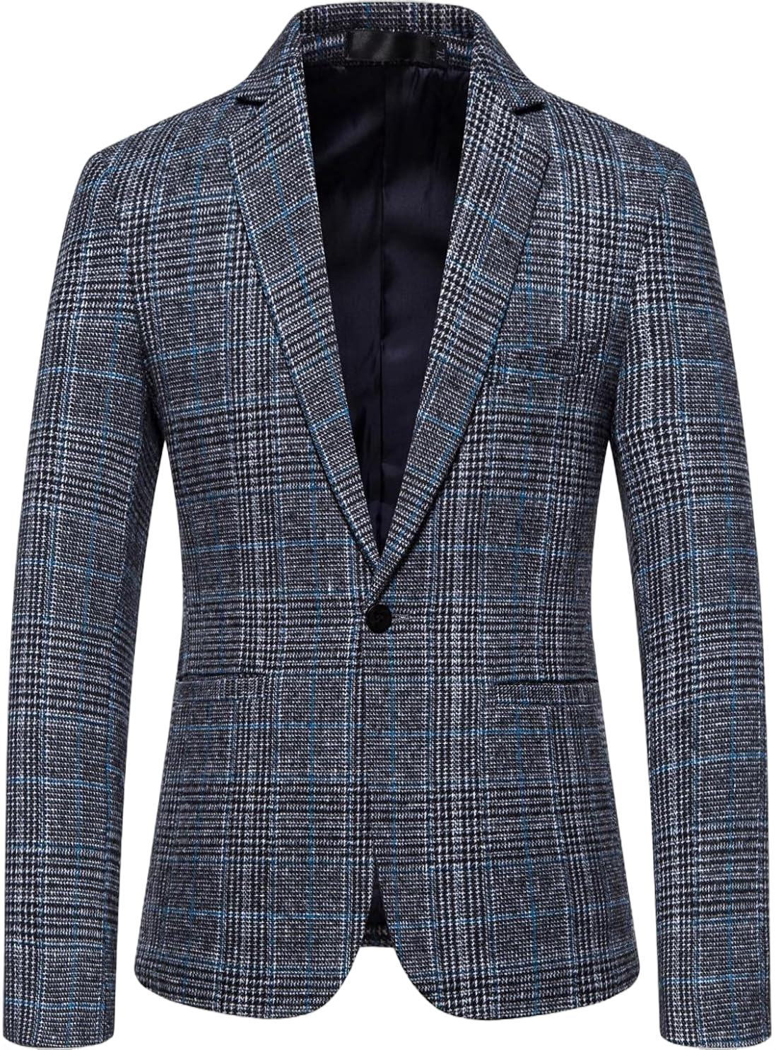 Men's Striped Plaid Suit Jackets Slim Fit One Button Herringbone Blazer Lapel Socrate Chess Casual Sport Coats Large 02-blue