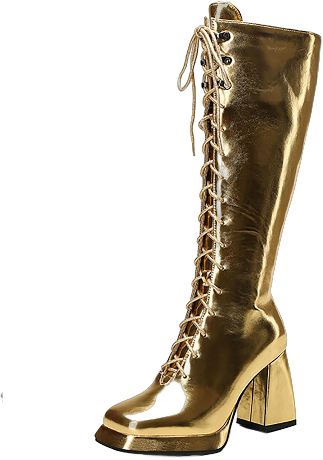 ErikenUrben Metallic Knee High Boots for Women Lace up Combat Boots Platform Tall Boots Zipper 8 Gold