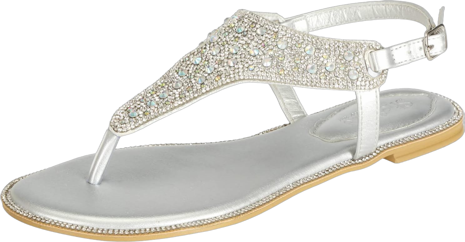 SheSole Women's Silver Thong Sandals Dressy Summer Bling Rhinestone Flat Wedding Shoes 6 Silver