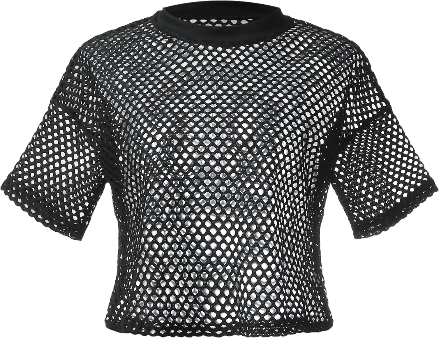 Bjutir Womens Mesh Tops Cover Up See Through Fishnet T Shirt Short Sleeve Crew Neck Crop Top Summer Ligthweight Soft Breathable T-Shirts 2024 Black L