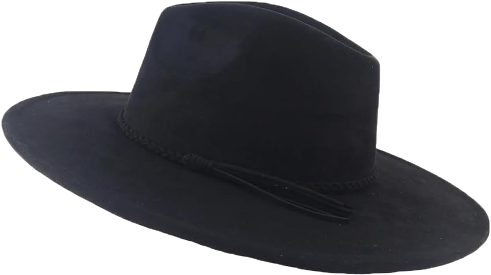 Suede Top Hat 9.5Cm Wide Brim Fedora Hat For Men Women Autumn Winter Felt Jazz Hats Classic Church Fedoras One Size Black