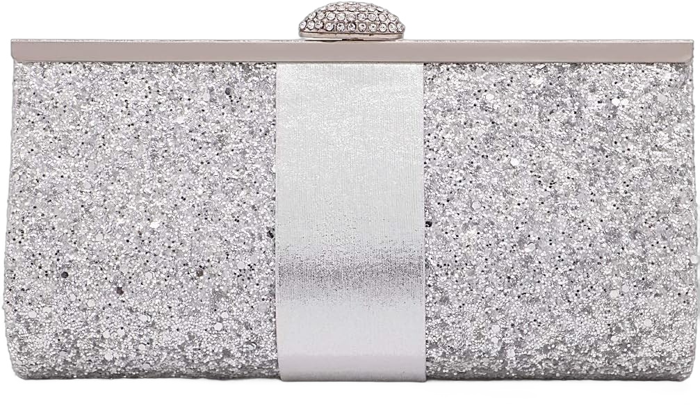 Naimo Women's Sequin Rhinestone Evening Bag Elegant Glitter Clutch Handbag Purse Silver Case