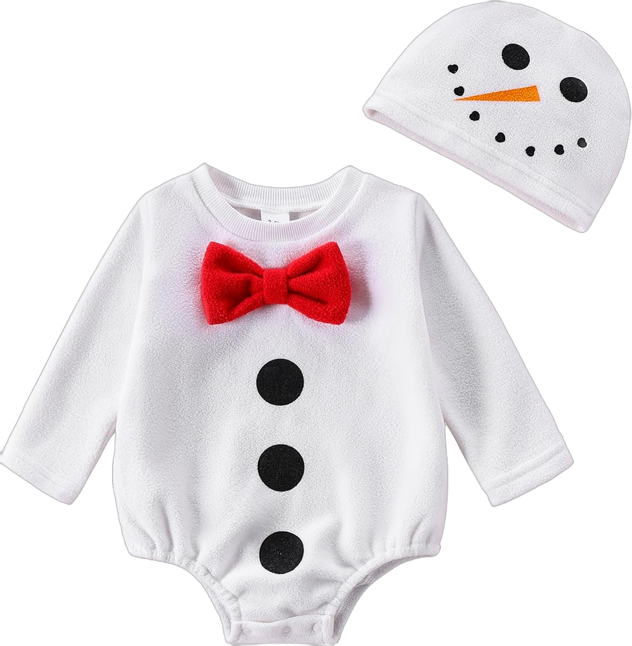 Baby Snowman Costumes Infant Girl Christmas Outfits Fuzzy Long Sleeve Knot Romper Hat Fleece Warm Winter Clothes White 0-3 Months