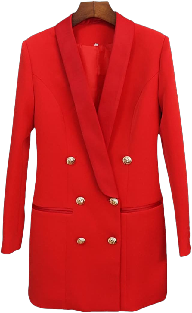 Suwequest Blazer Jacket Women's Buttons Double Breasted Satin Shawl Collar Long Red M