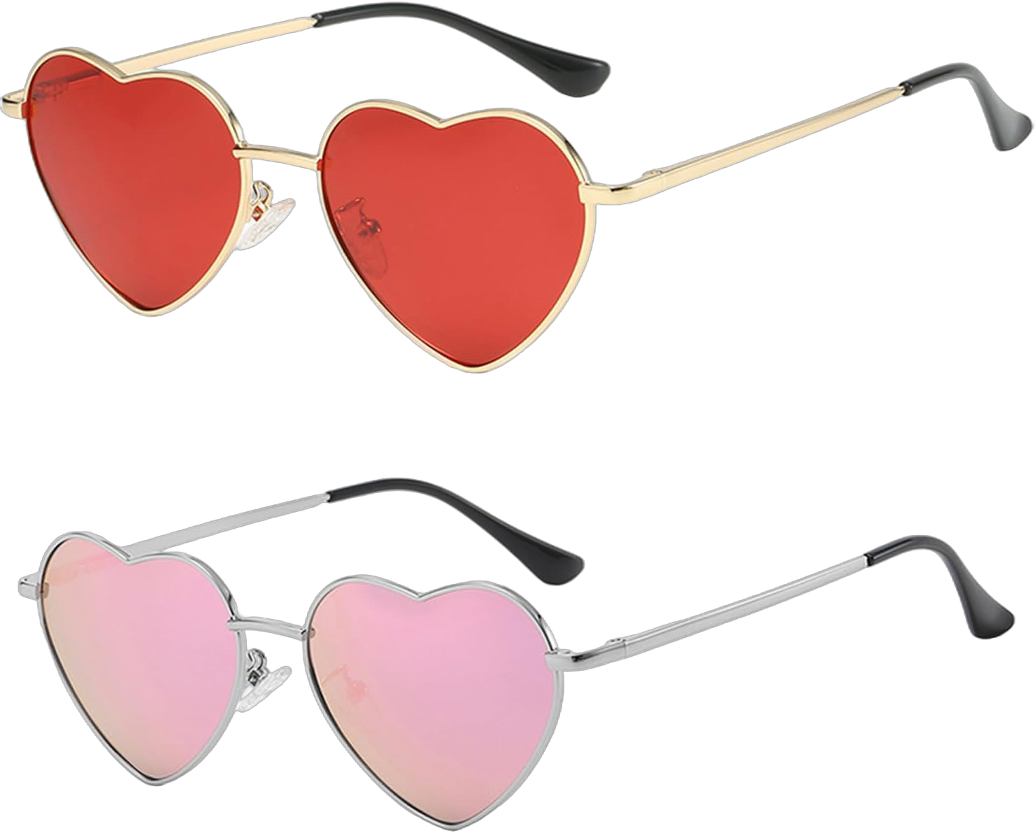 Onrtry Heart Shaped Polarized Sunglasses for Women Vintage Lovely Metal Frame Sun Glasses A09 Gold/Red+silver/Pink Mirror 54 Millimeters