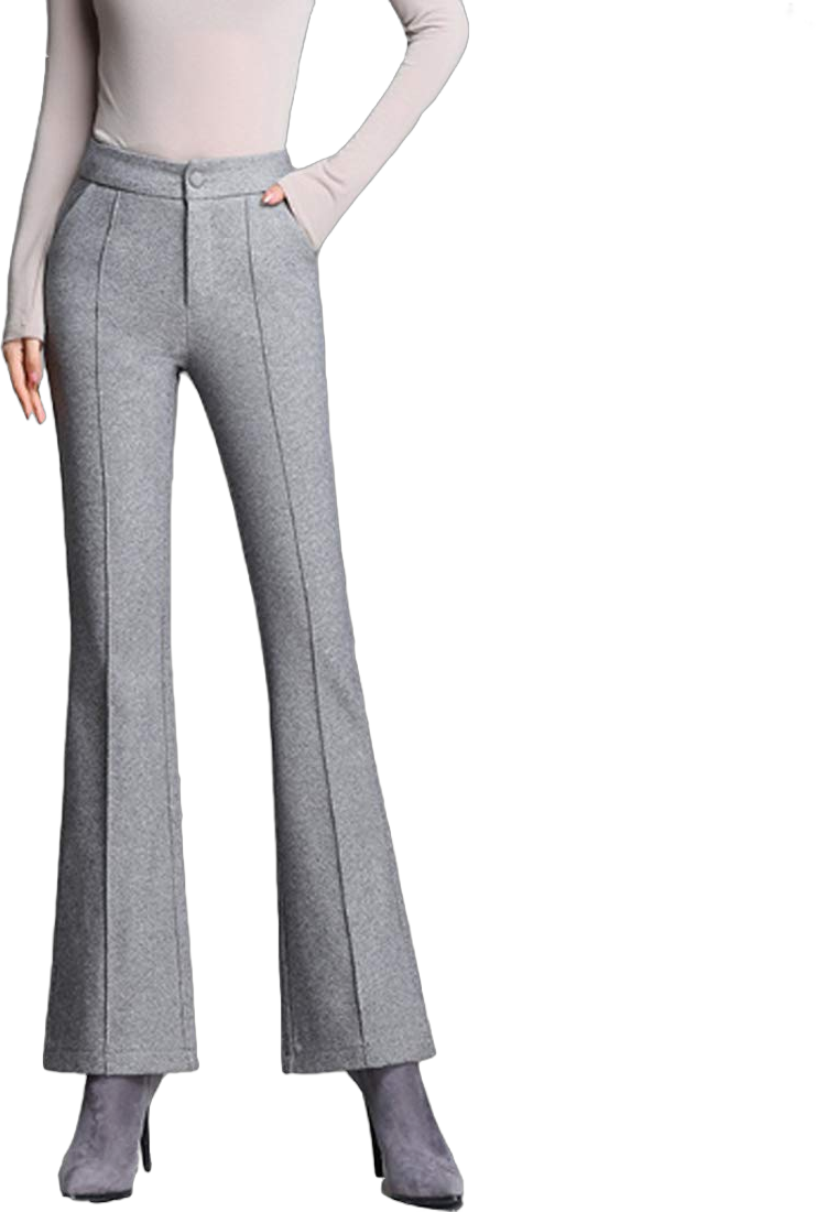 ONLYWOOD Womens Slim Fit Bell Bottom Flare Pants High Waist Wool Blend Trousers(Light Grey,S)