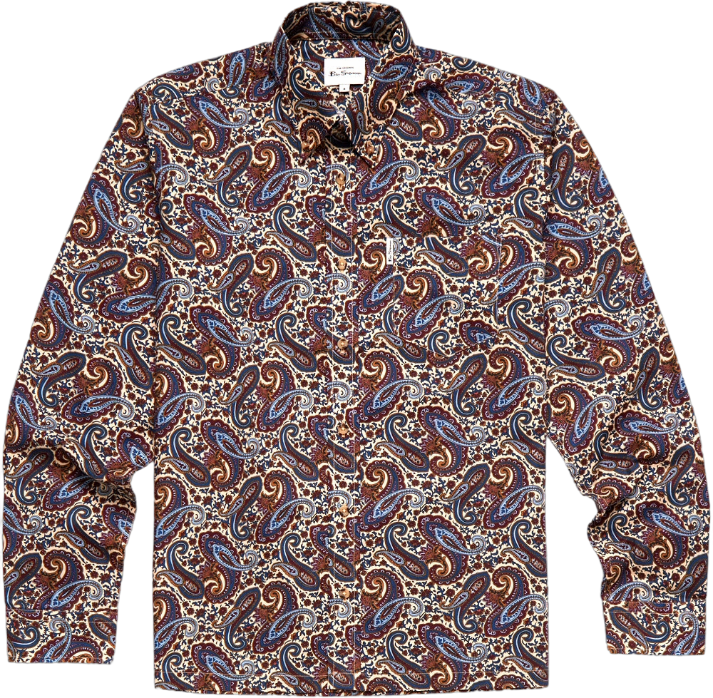 Ben Sherman Long Sleeve Paisley Print Shirt Off White