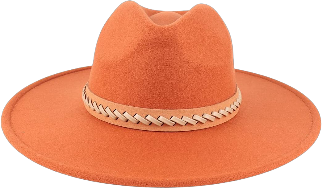 Women's Classic Wide Brim Felt Fedora Travel Western Fashion Hat, Adjustable Hat Band Leather Braided Tie Accent One Size Camel