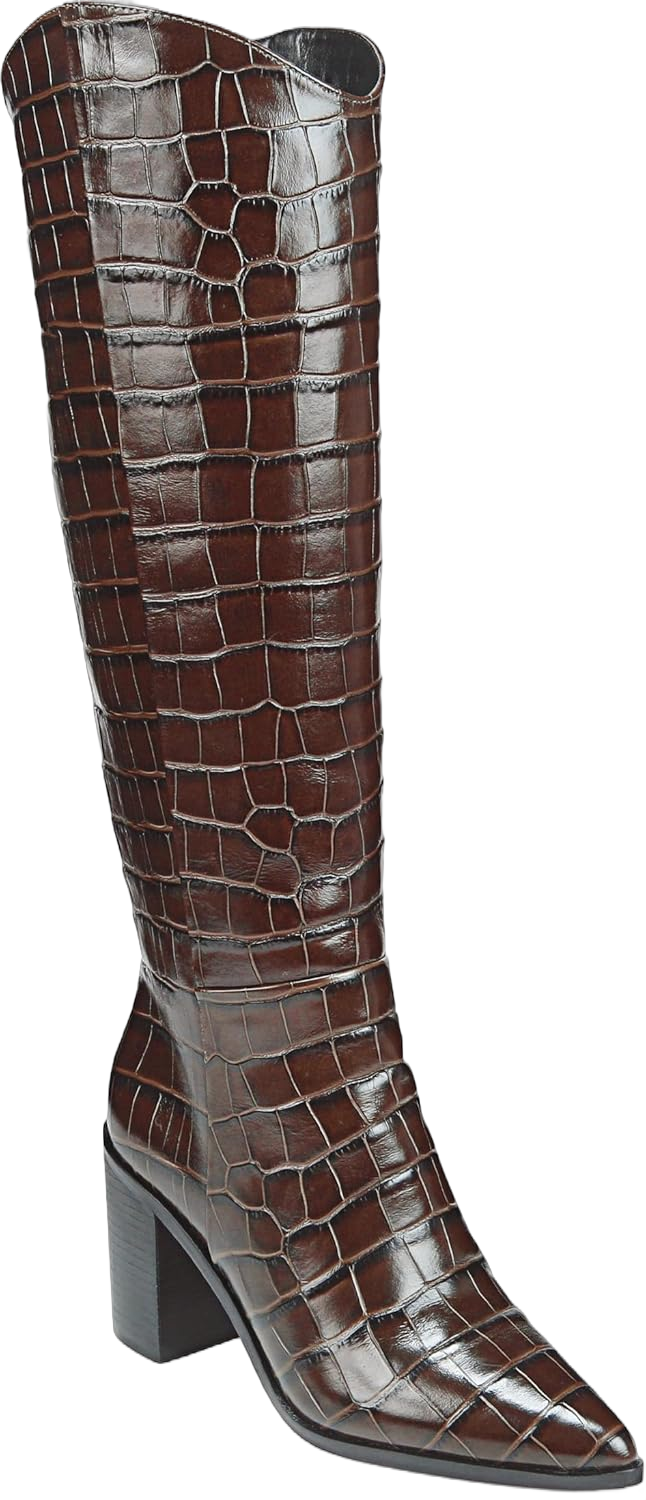 Franco Sarto Women's Ticada Pointed Toe Knee High Boot 6 Brown Croco Print Leather