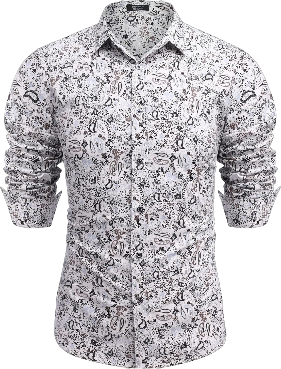 COOFANDY Men's Paisley Cotton Long Sleeve Shirt Floral Print Casual Retro Button Down Shirt X-Large Pattern 3