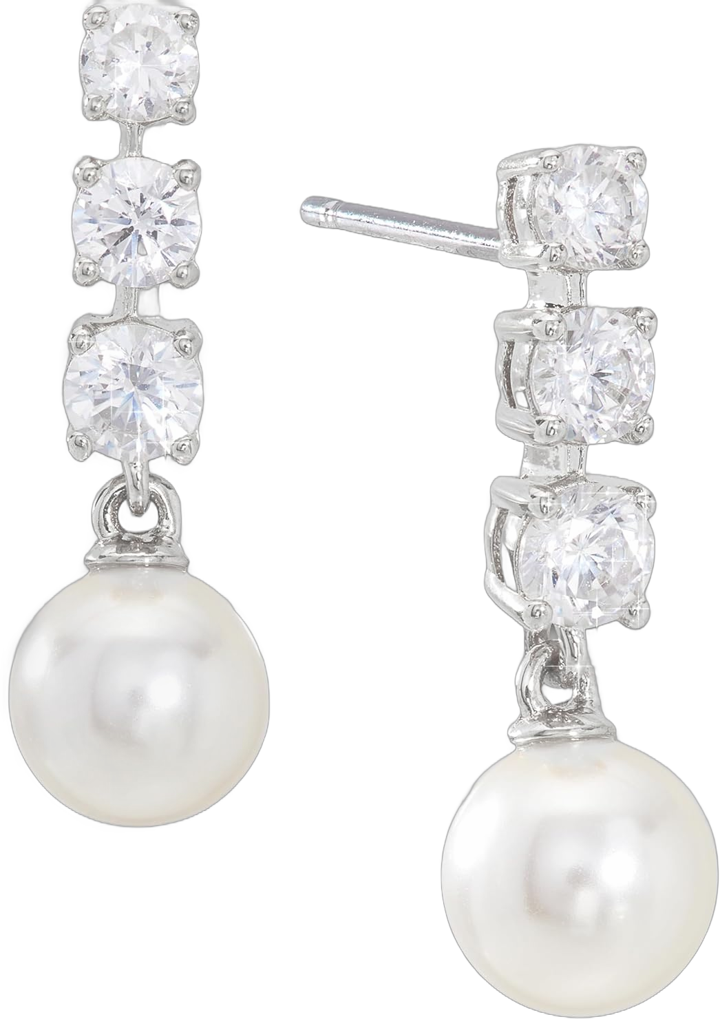 Nadri Pearl Earrings - Plated Earrings for Women, Pearl Dangle Earring Rhodium