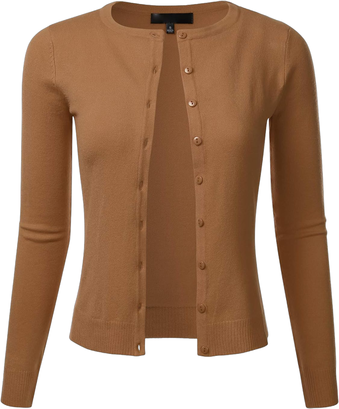 FLORIA Women's Slim Fit Long Sleeve Button Down Crew Neck Knit Cardigan Sweater Medium Fm0179_camel